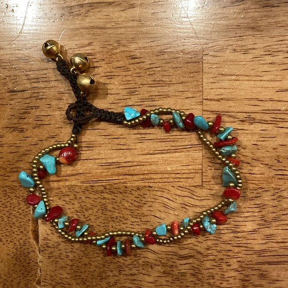 Ankle bracelet turquoise and red coral - Picture 8 of 9